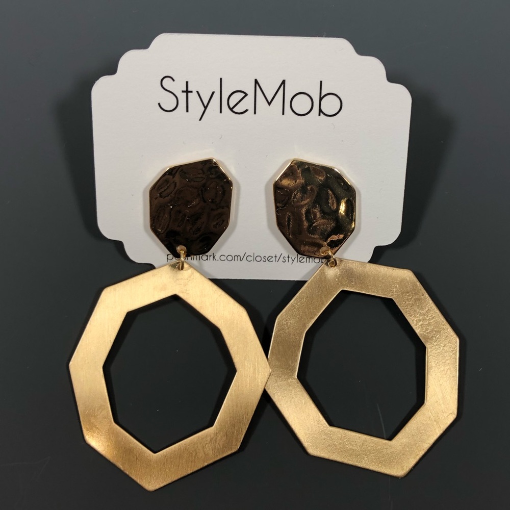New! Gold, abstract hoop earrings.
